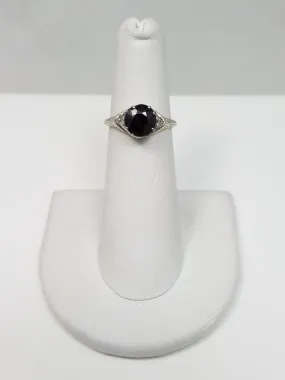 Fine 1930's Art Deco 18k White Gold Natural Garnet Diamond Ring