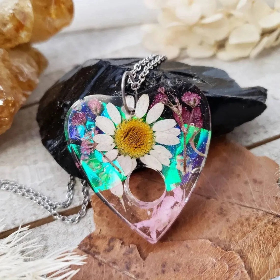 Floral planchette necklace