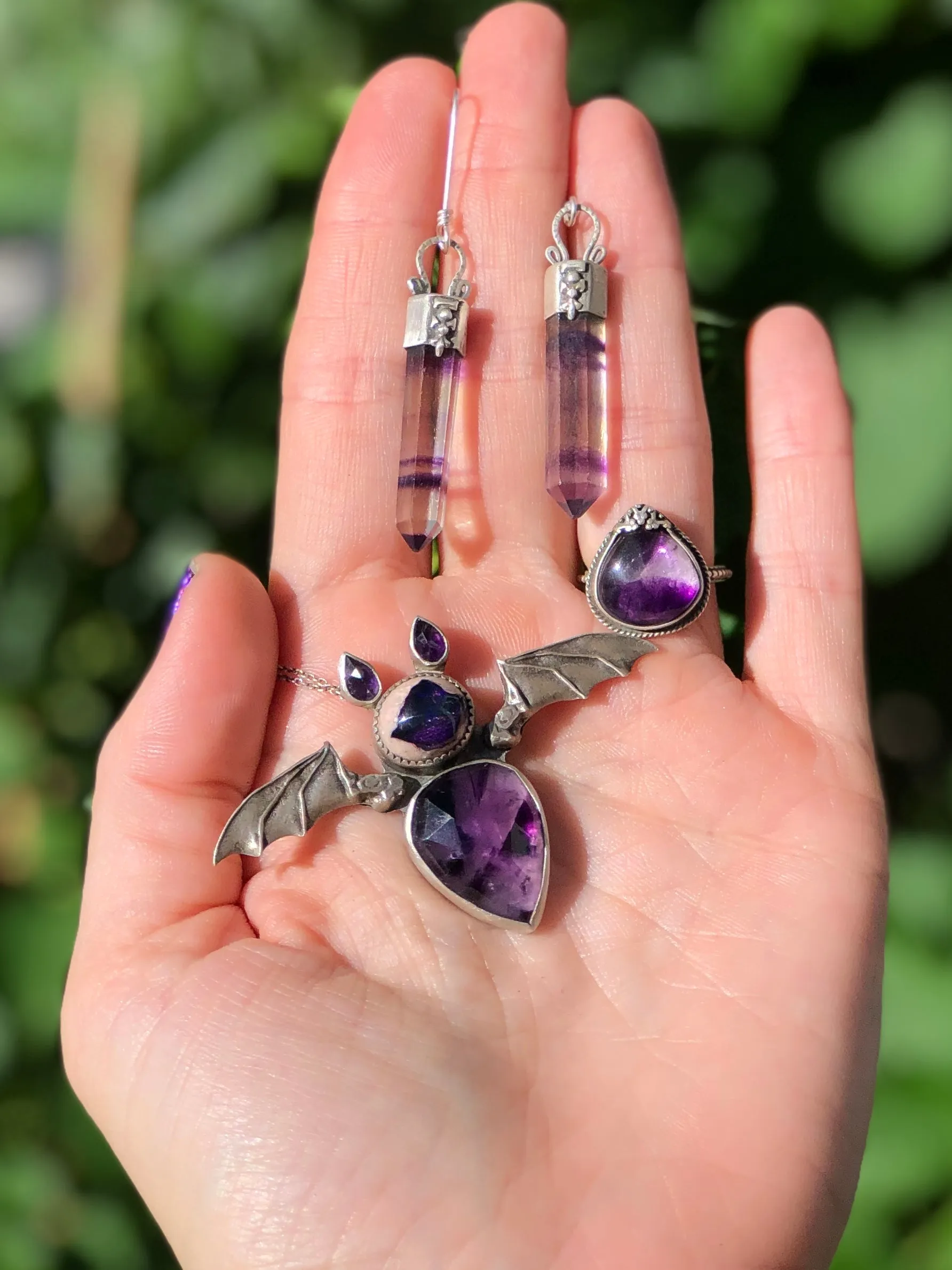 Fluorite Crystal Point Drop Earrings