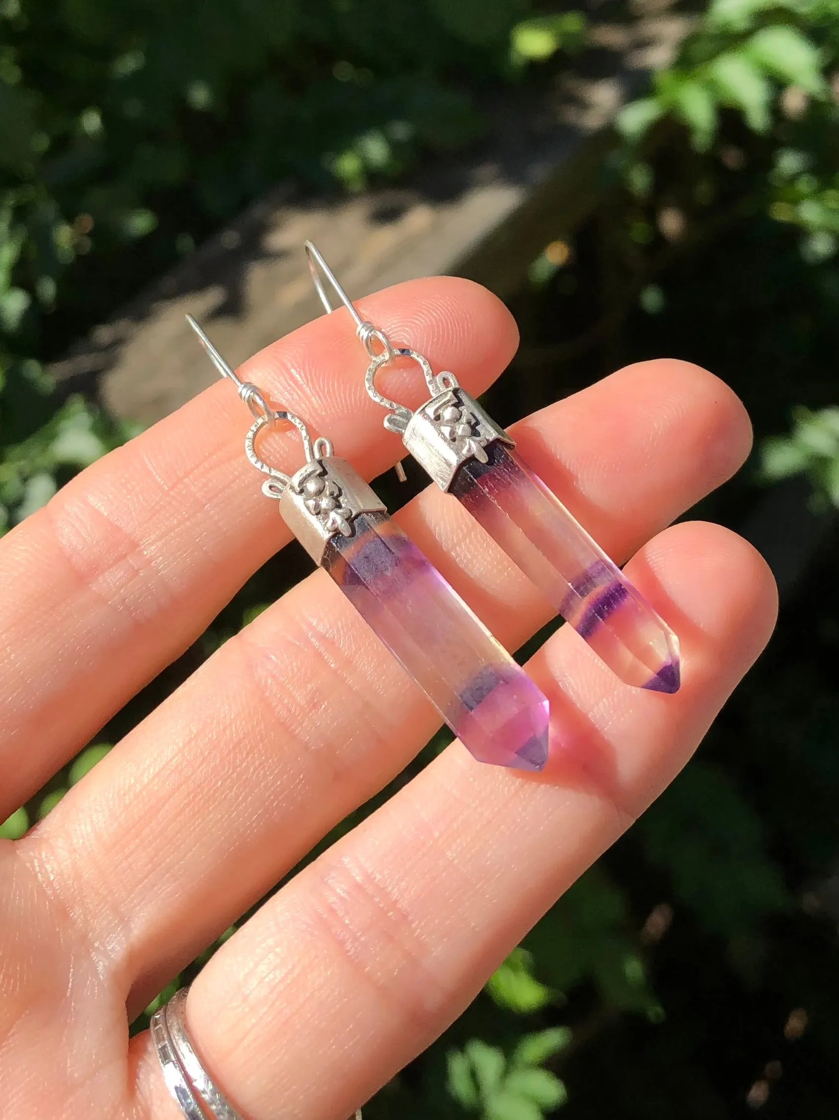 Fluorite Crystal Point Drop Earrings