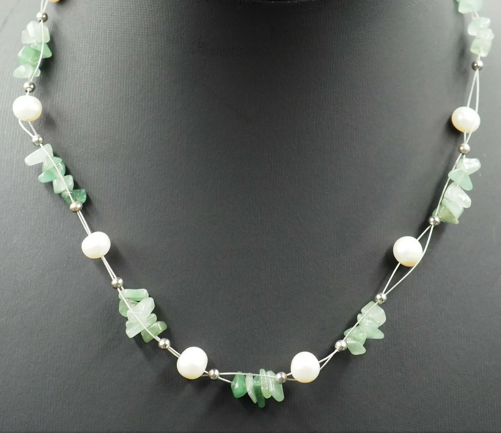 Freshwater Pearl & Aventurine Wire Necklace Fine Jewellery