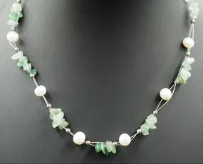 Freshwater Pearl & Aventurine Wire Necklace Fine Jewellery