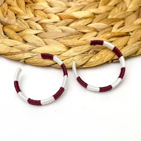 Game Day Glam Colored Hoop Earrings in Maroon and White