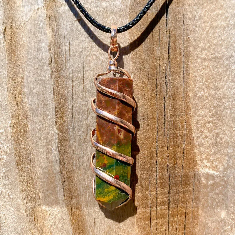 Gemstone Spiral Wrapped Pendant Necklace