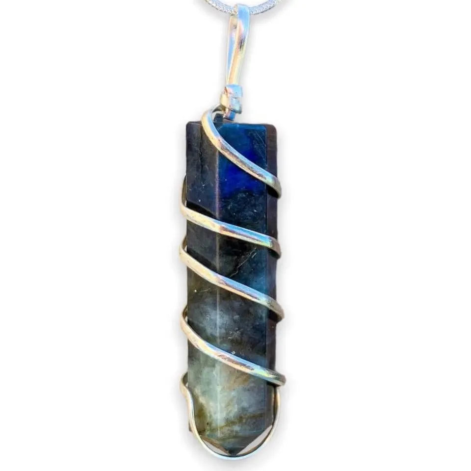 Gemstone Spiral Wrapped Pendant Necklace