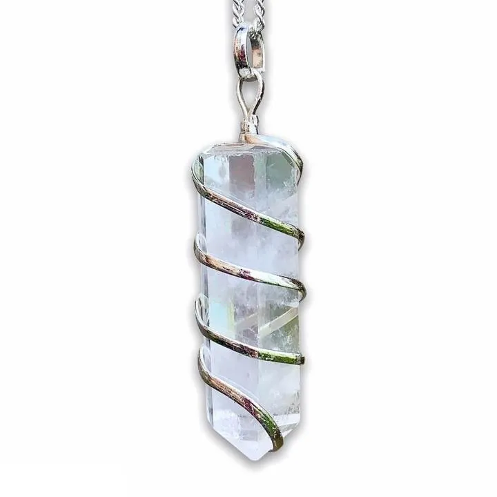 Gemstone Spiral Wrapped Pendant Necklace