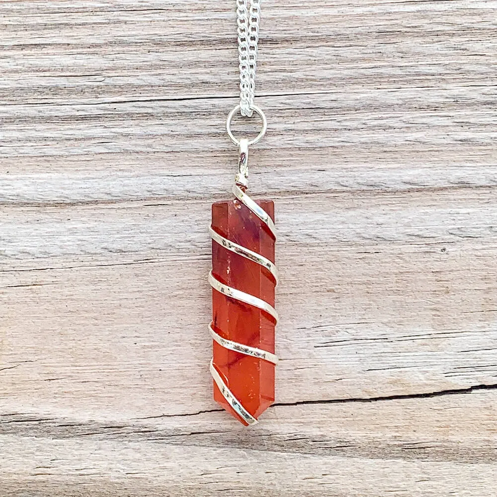 Gemstone Spiral Wrapped Pendant Necklace