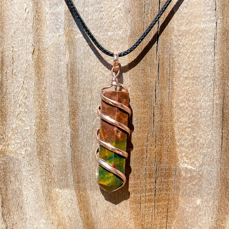 Gemstone Spiral Wrapped Pendant Necklace