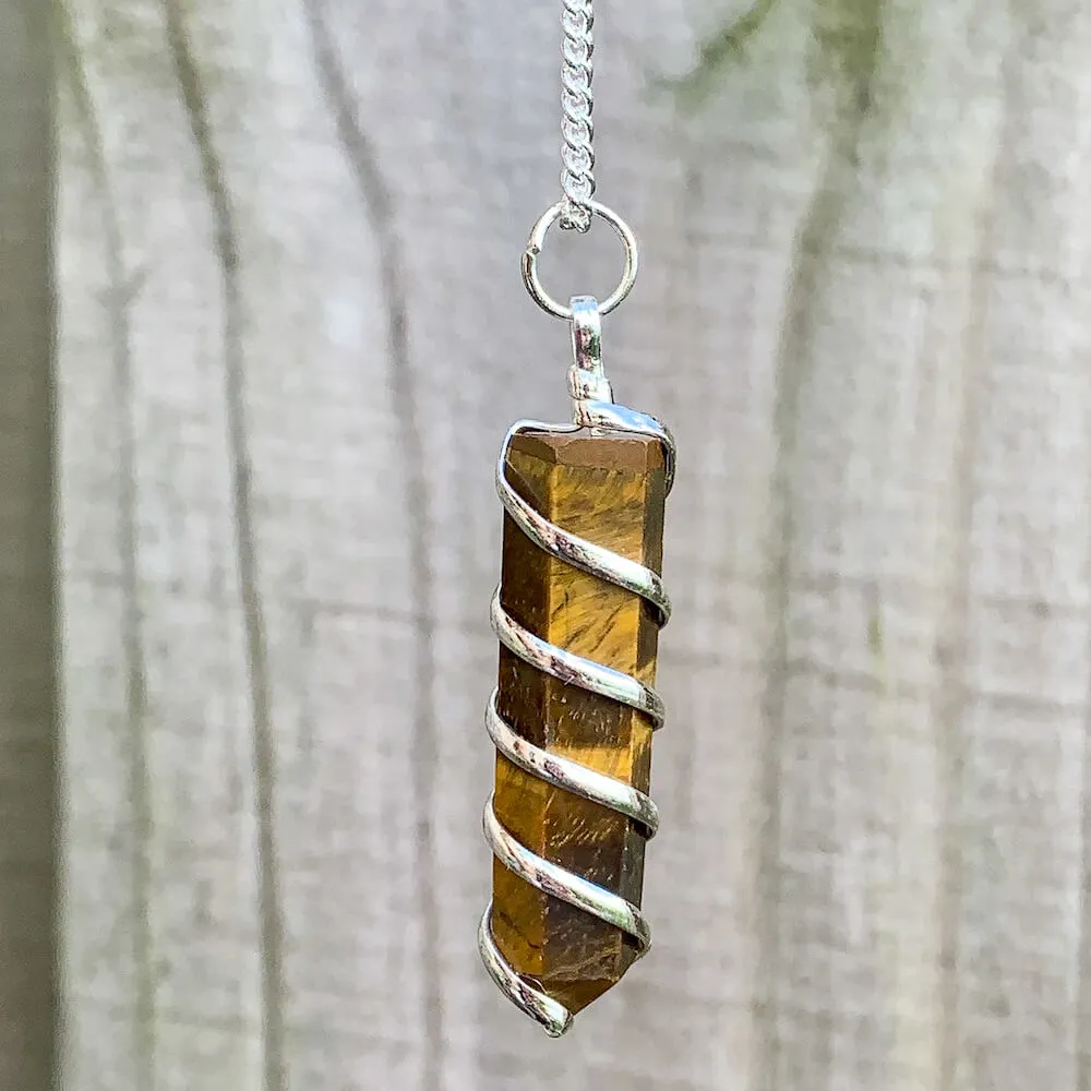 Gemstone Spiral Wrapped Pendant Necklace