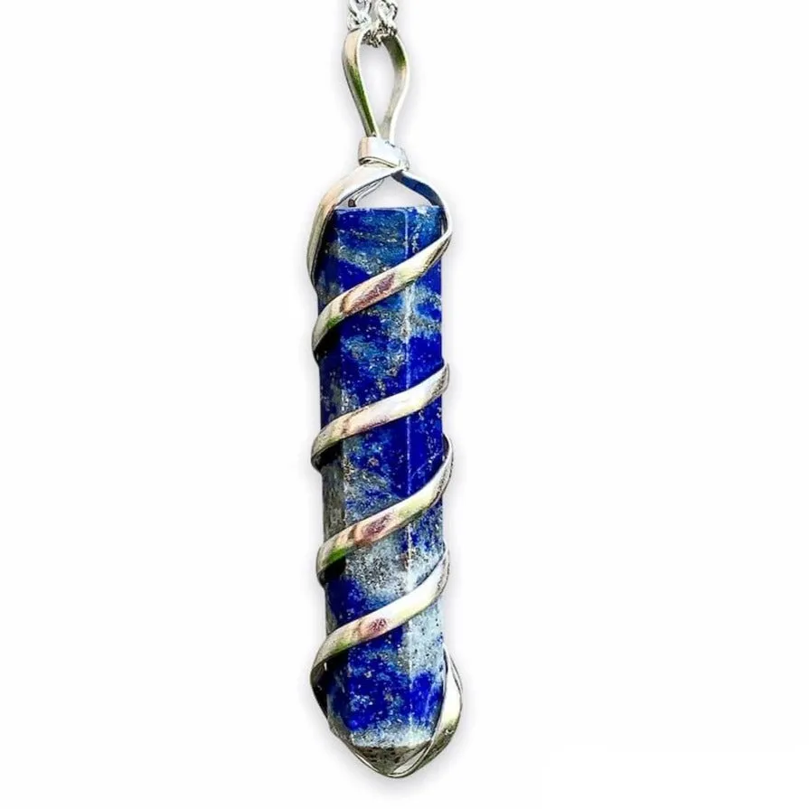 Gemstone Spiral Wrapped Pendant Necklace