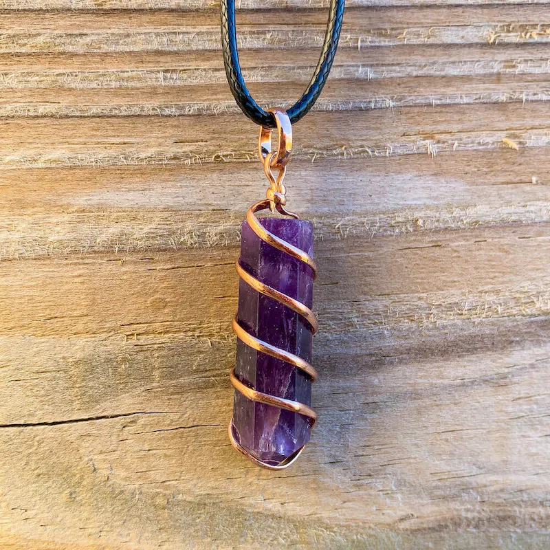 Gemstone Spiral Wrapped Pendant Necklace