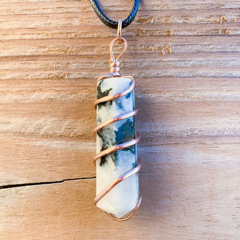 Gemstone Spiral Wrapped Pendant Necklace