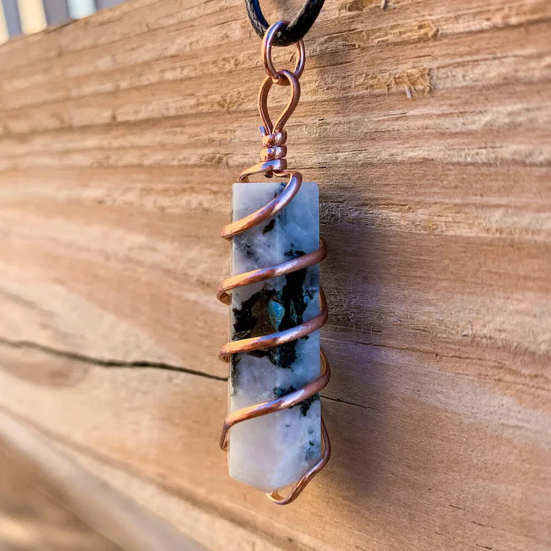 Gemstone Spiral Wrapped Pendant Necklace