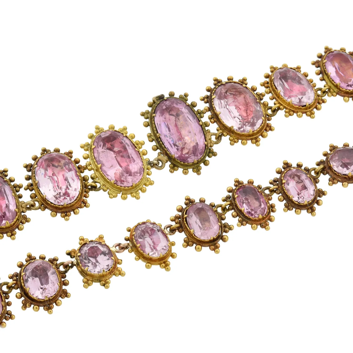 Georgian Rare 18kt Foil-Back Pink Topaz Necklace   Earring Demi-Parure Set