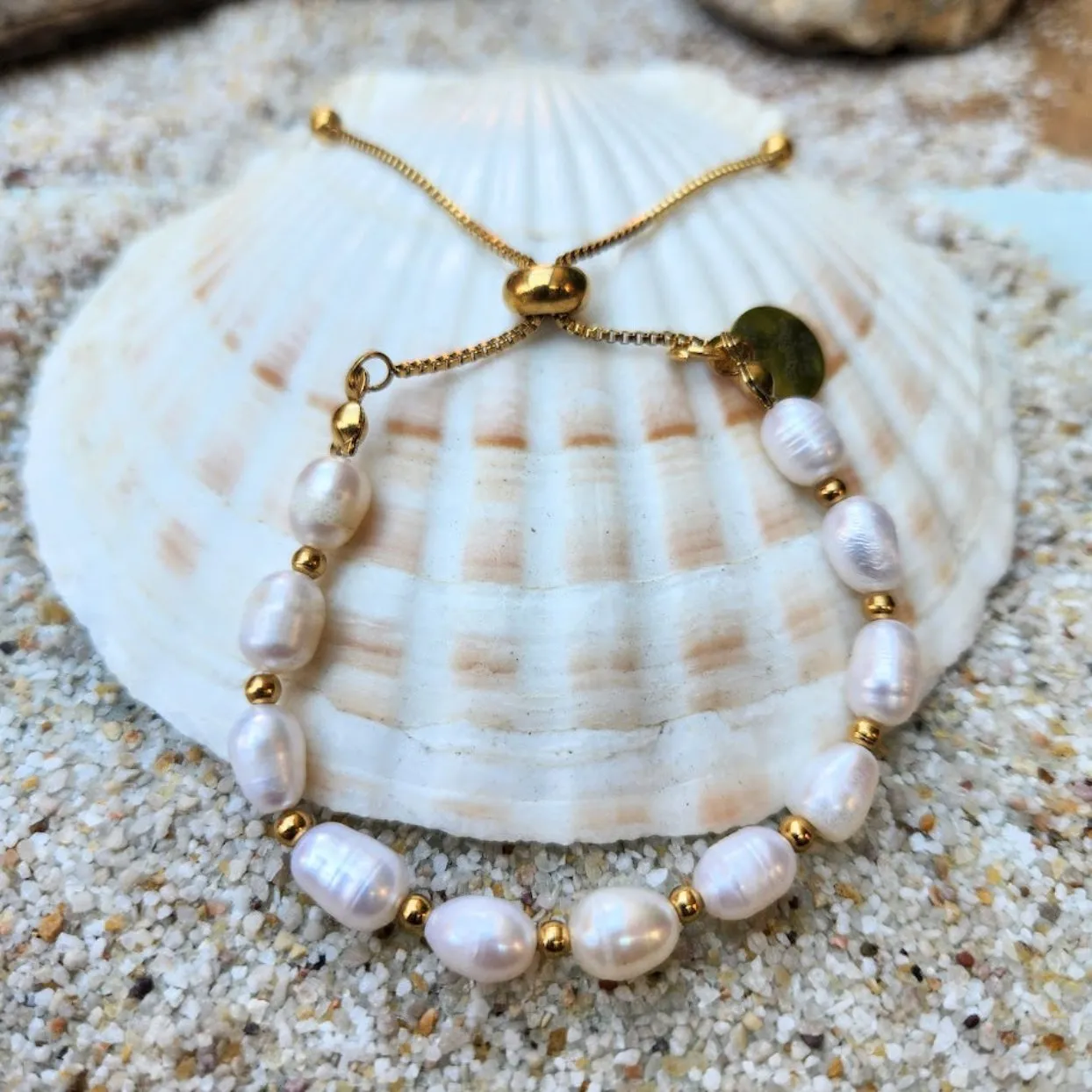 GODDESS - ADJUSTABLE PEARL 18k GOLD WATERPROOF BRACELET