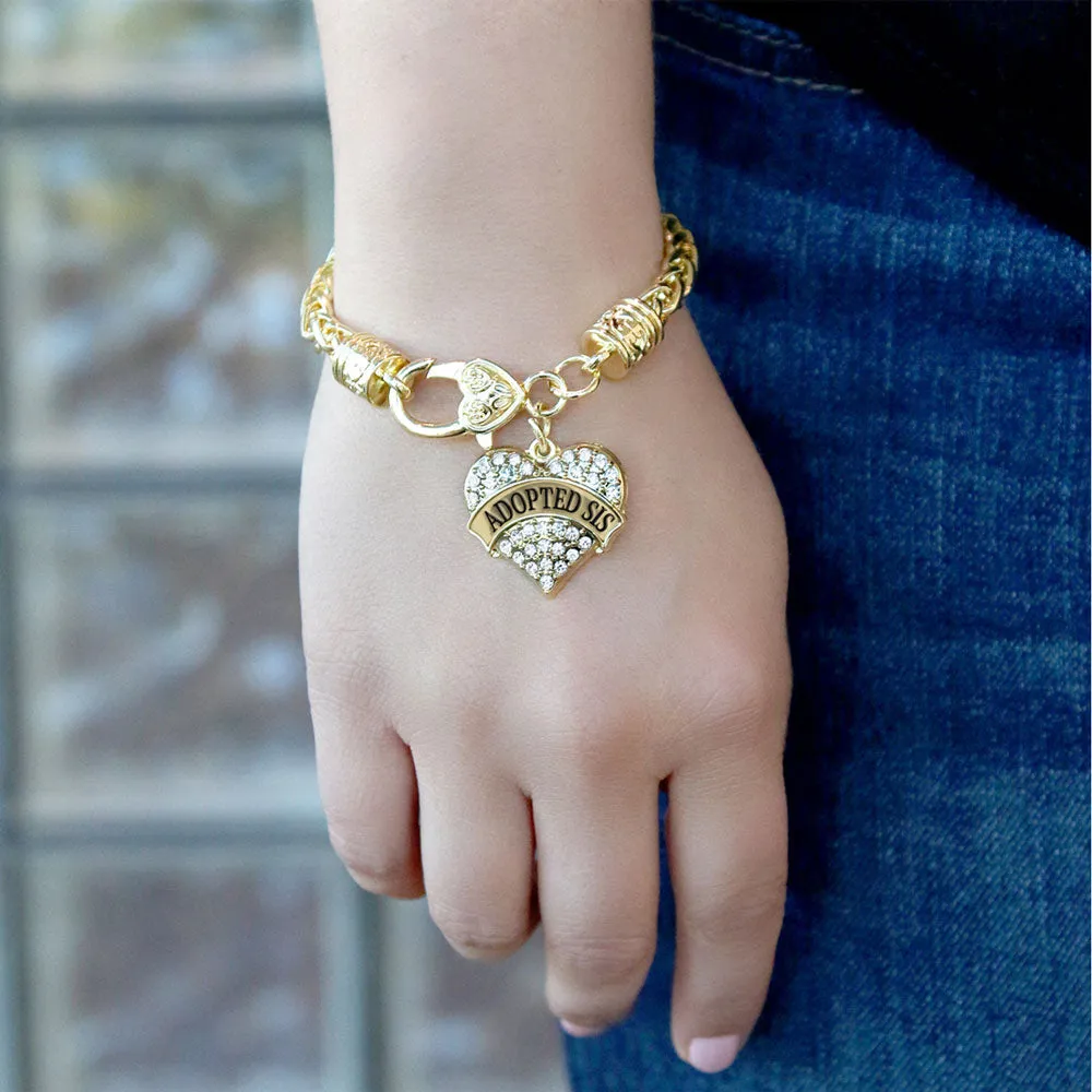 Gold Adopted Sis Pave Heart Charm Braided Bracelet