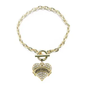 Gold Afghanistan Pave Heart Charm Toggle Bracelet