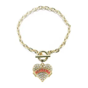 Gold Alabama Pave Heart Charm Toggle Bracelet