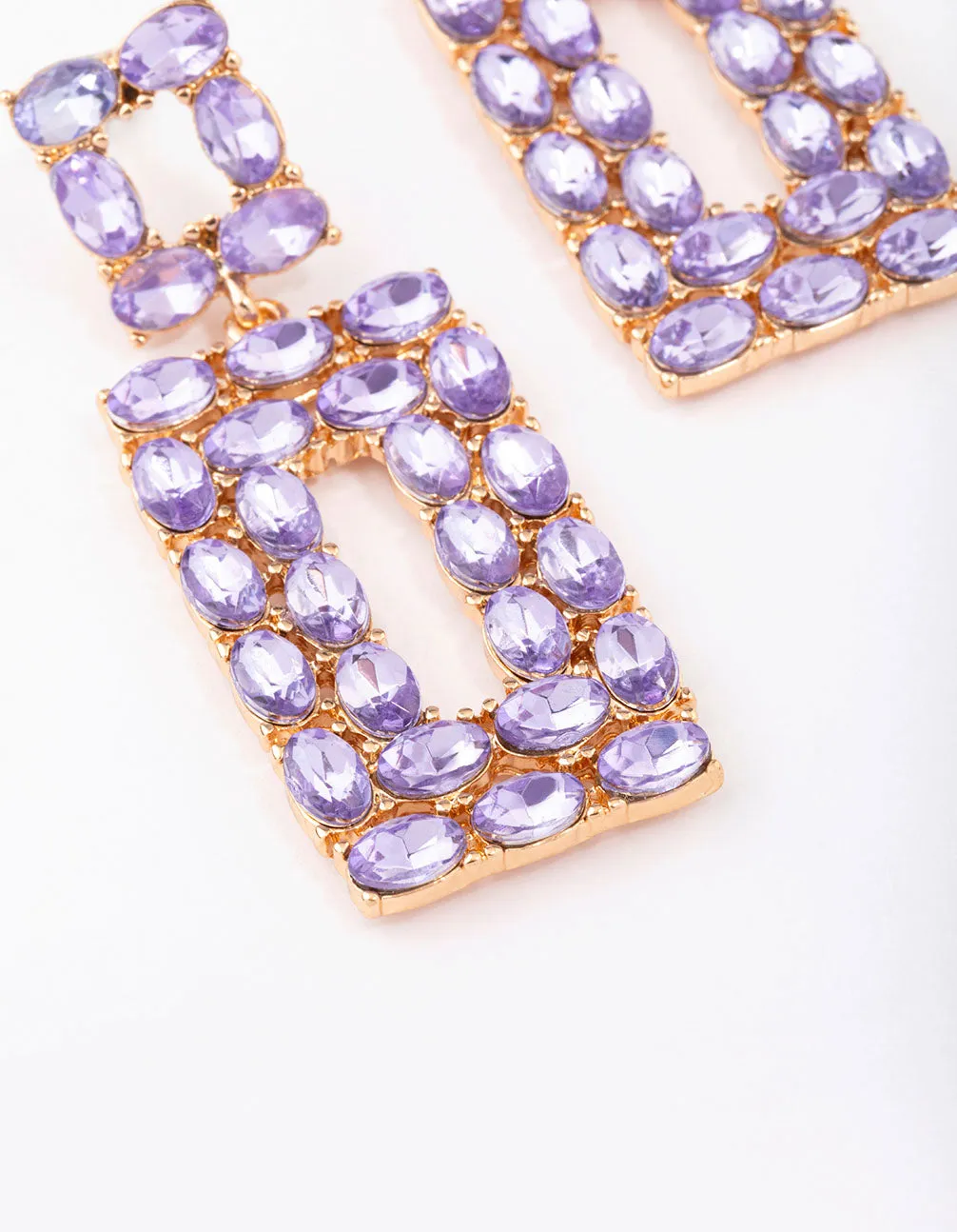 Gold & Lilac Rectangular Stone Drop Earrings