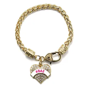 Gold #BAE White Candy Pave Heart Charm Braided Bracelet