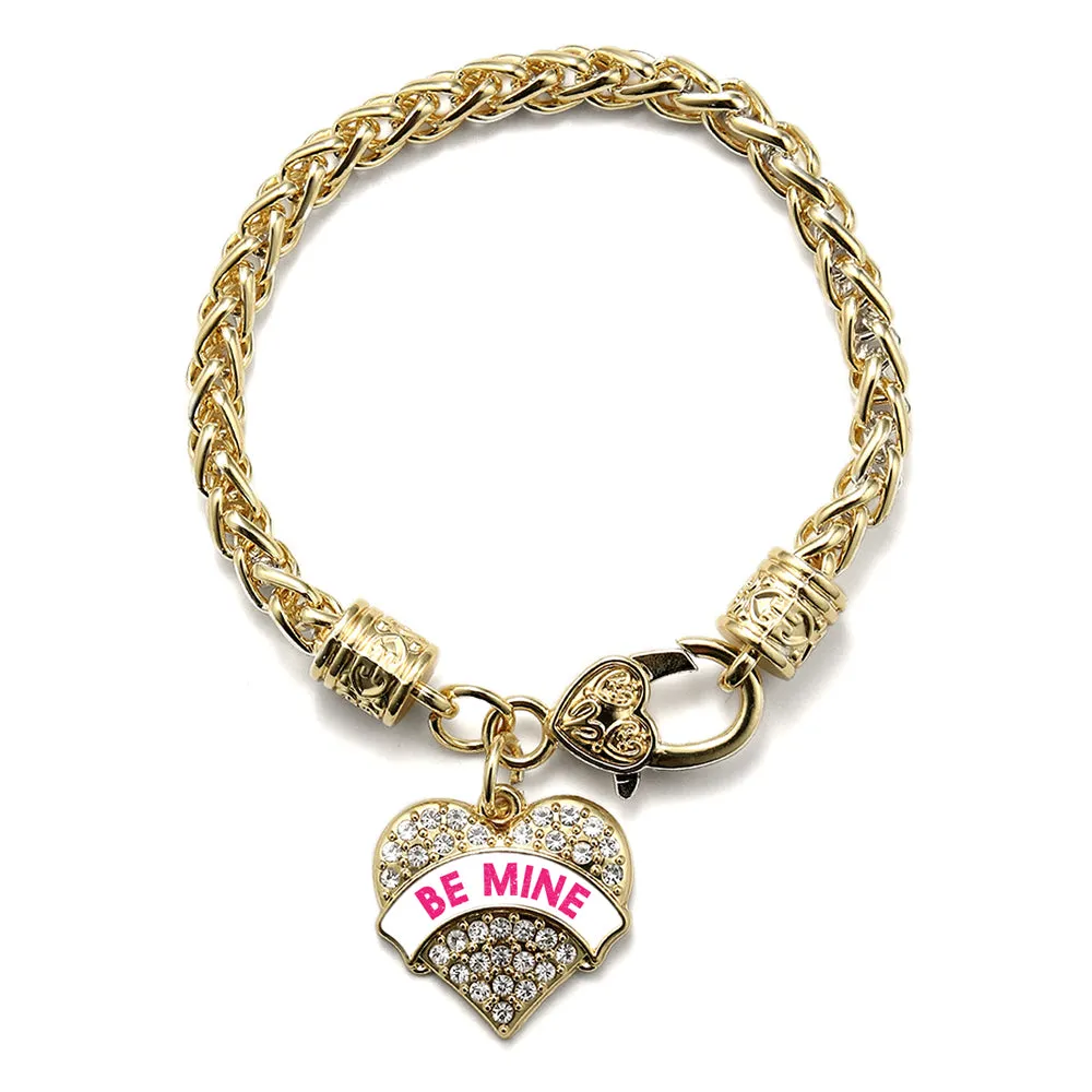 Gold Be Mine White Candy Pave Heart Charm Braided Bracelet