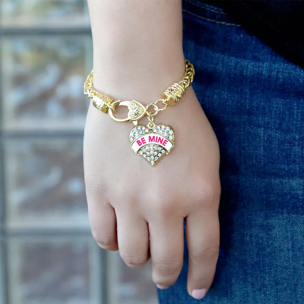 Gold Be Mine White Candy Pave Heart Charm Braided Bracelet