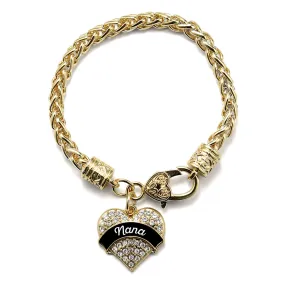 Gold Black and White Nana Pave Heart Charm Braided Bracelet