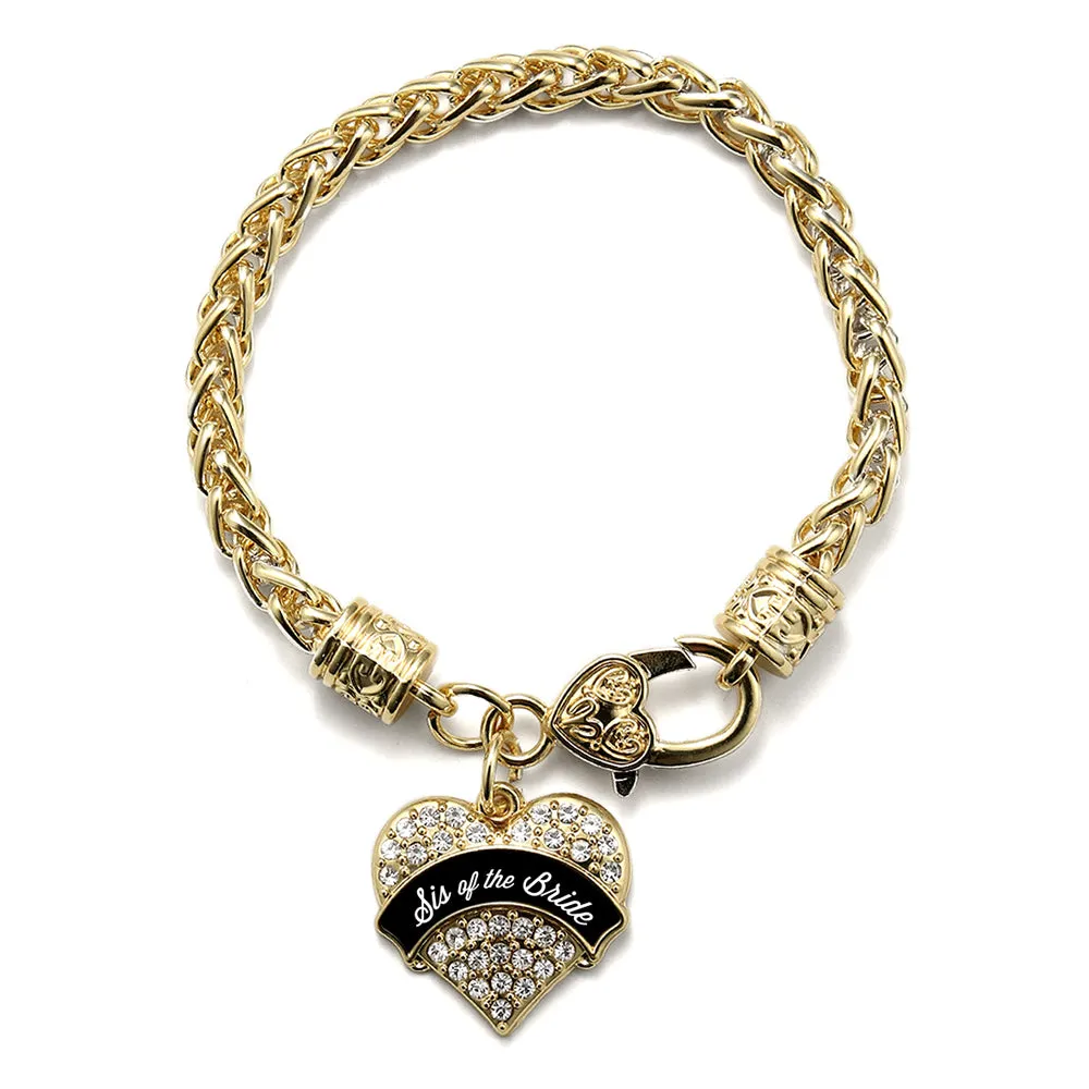 Gold Black and White Sis of the Bride Pave Heart Charm Braided Bracelet