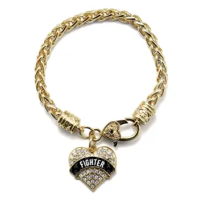 Gold Black Fighter Pave Heart Charm Braided Bracelet