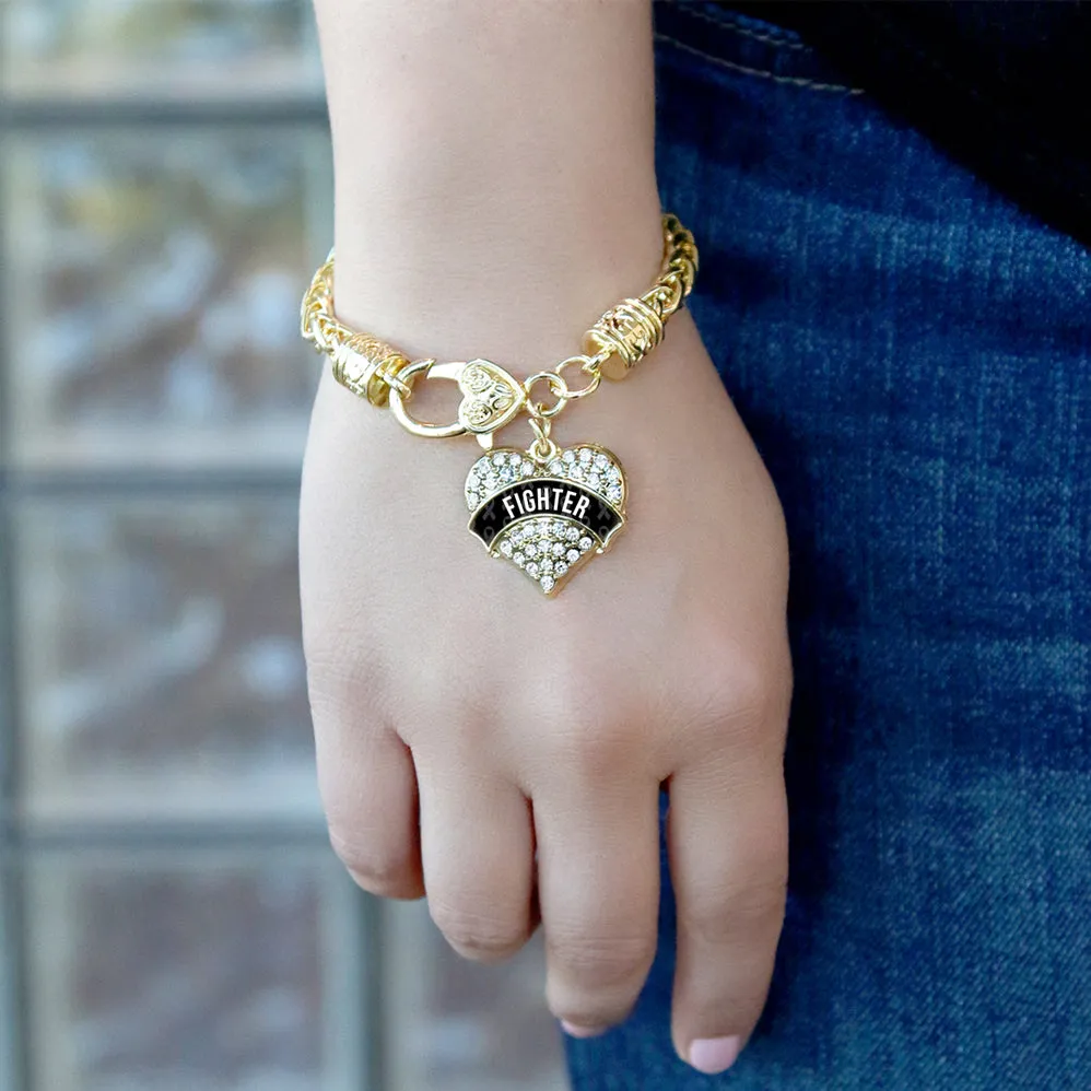 Gold Black Fighter Pave Heart Charm Braided Bracelet