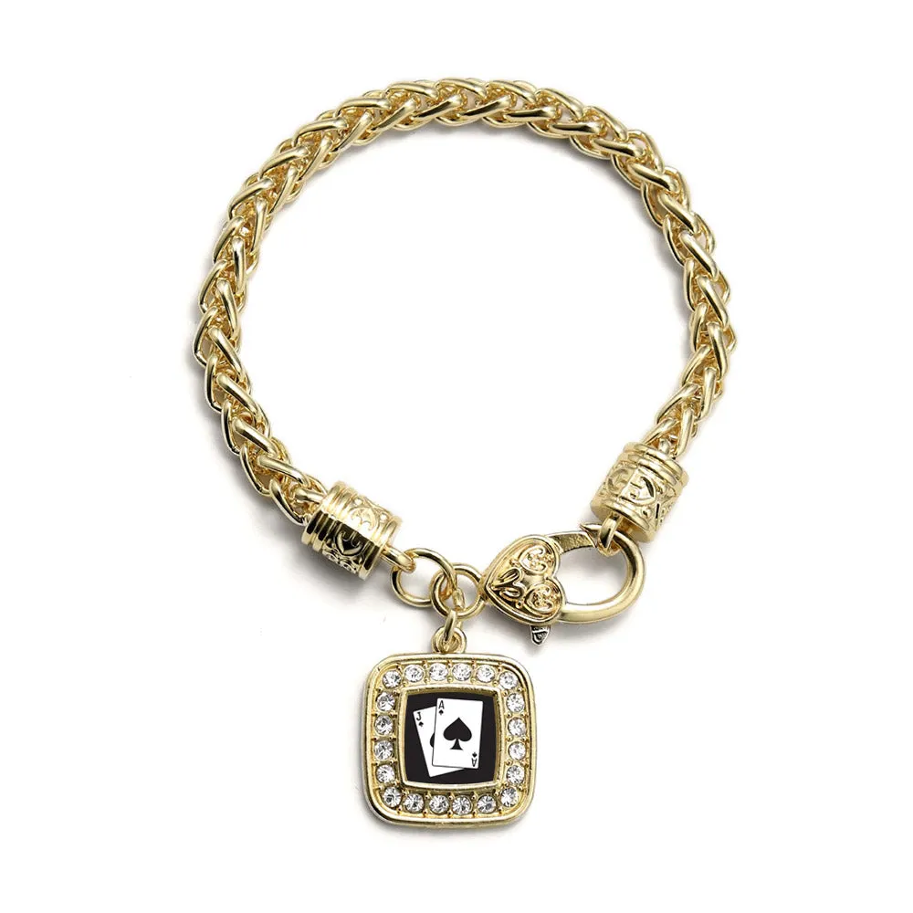 Gold Blackjack Square Charm Braided Bracelet