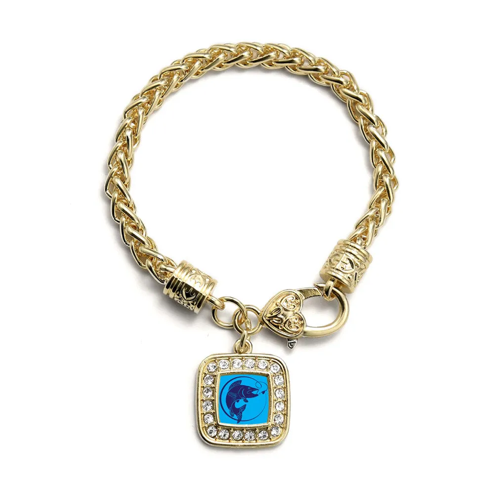 Gold Blue Fishing Square Charm Braided Bracelet