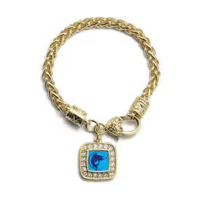 Gold Blue Fishing Square Charm Braided Bracelet