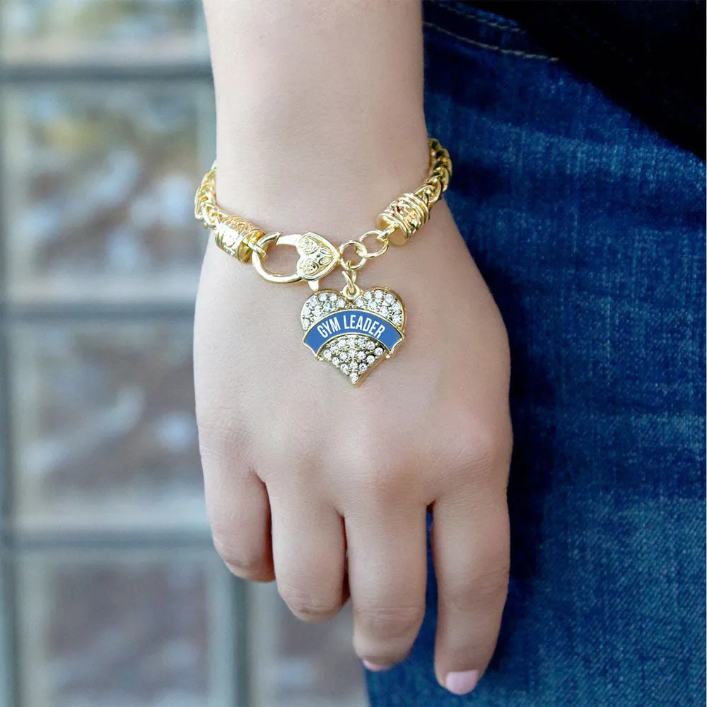 Gold Blue Gym Leader Pave Heart Charm Braided Bracelet