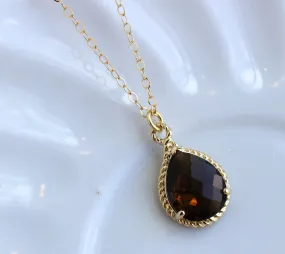 Gold Brown Necklace Teardrop Jewelry - 14k Gold Filled Chain - Topaz Bridesmaid Jewelry - Wedding Jewelry - Brown Necklace - Bridesmaid Gift