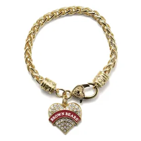 Gold Brown University Bears [NCAA] Pave Heart Charm Braided Bracelet