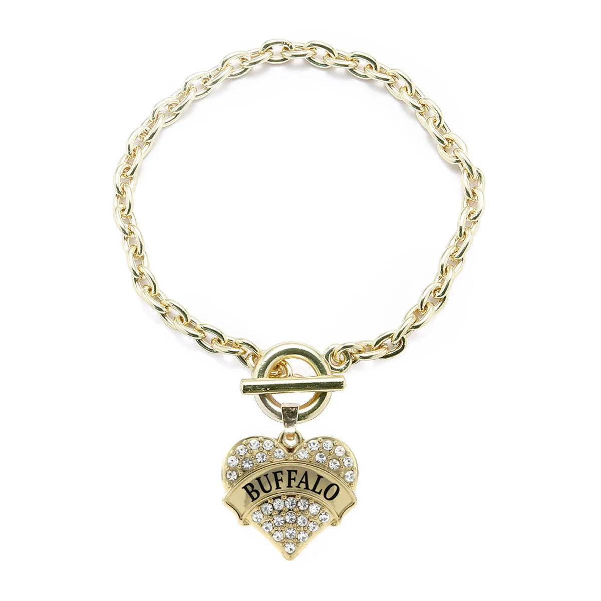 Gold Buffalo Pave Heart Charm Toggle Bracelet