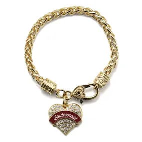 Gold Burgundy Bridesmaid Pave Heart Charm Braided Bracelet