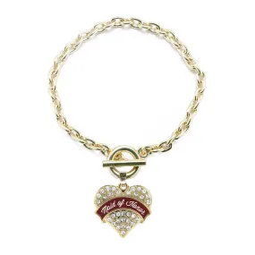 Gold Burgundy Maid of Honor Pave Heart Charm Toggle Bracelet