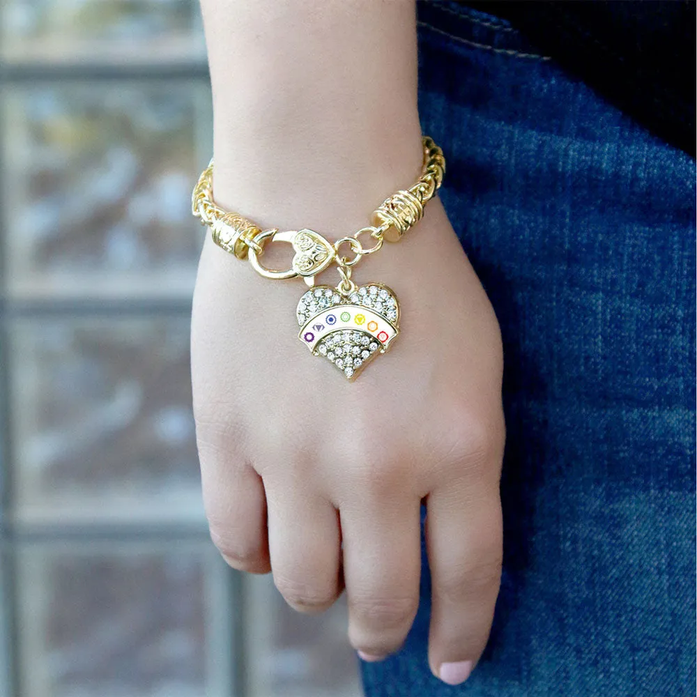 Gold Chakra Symbols - White Banner Pave Heart Charm Braided Bracelet