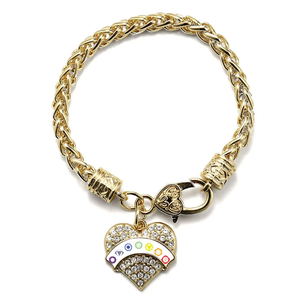 Gold Chakra Symbols - White Banner Pave Heart Charm Braided Bracelet