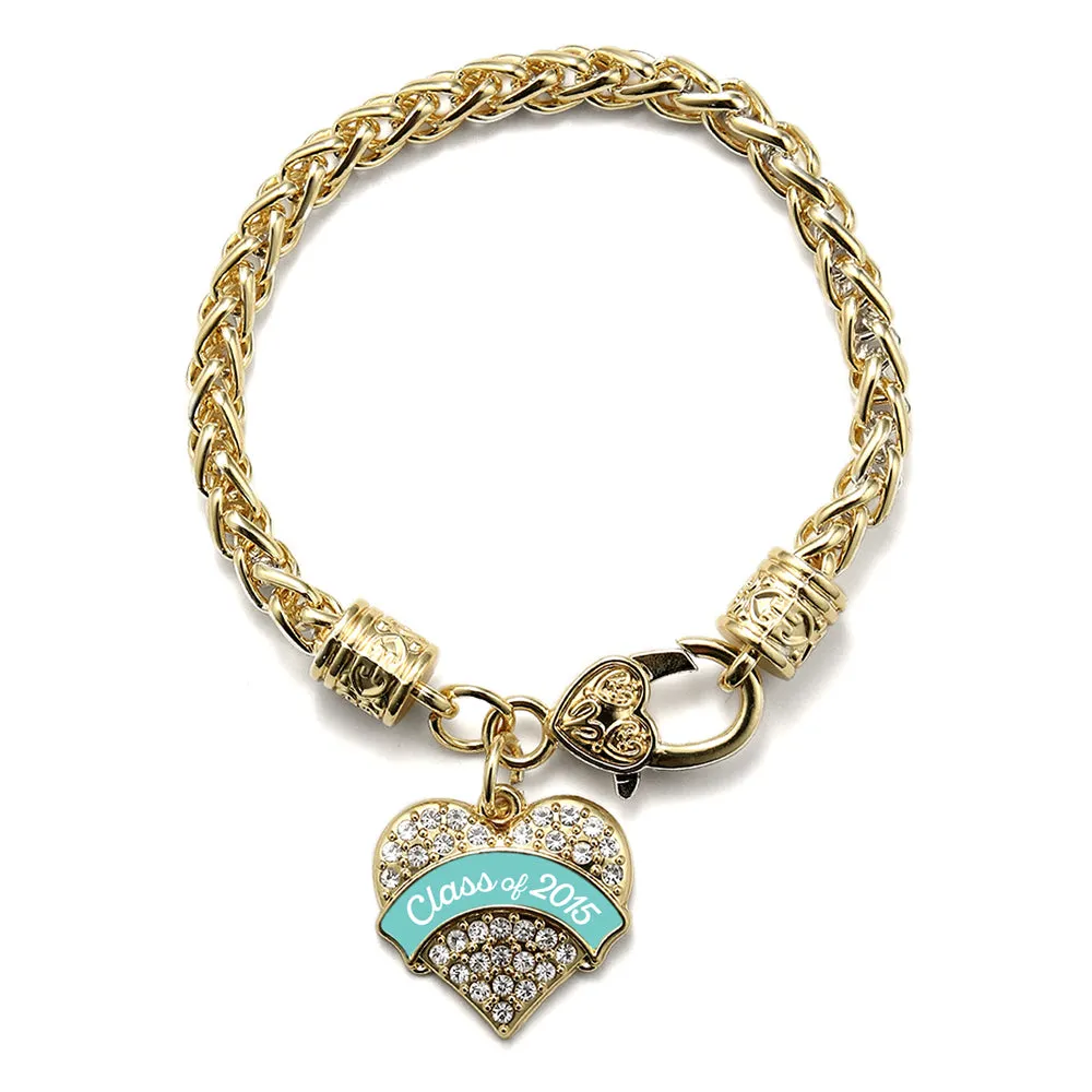 Gold Class of 2015 - Teal Pave Heart Charm Braided Bracelet