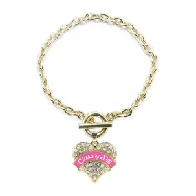 Gold Class of 2016 - Pink Pave Heart Charm Toggle Bracelet