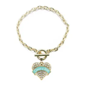 Gold Class of 2018 - Teal Pave Heart Charm Toggle Bracelet