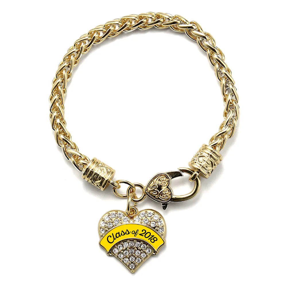 Gold Class of 2018 - Yellow Pave Heart Charm Braided Bracelet