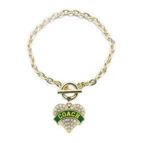 Gold Coach - Forest Green and Yellow Pave Heart Charm Toggle Bracelet