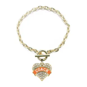 Gold Coach - Orange and White Pave Heart Charm Toggle Bracelet