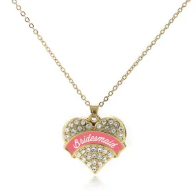 Gold Coral Bridesmaid Pave Heart Charm Classic Necklace