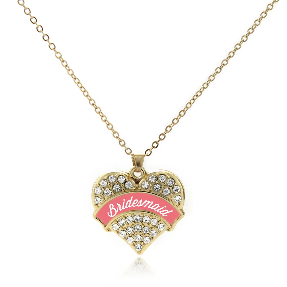 Gold Coral Bridesmaid Pave Heart Charm Classic Necklace