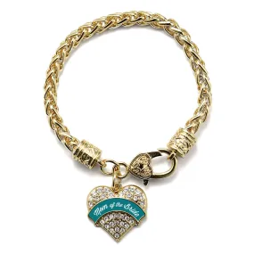 Gold Dark Teal Mom of Bride Pave Heart Charm Braided Bracelet